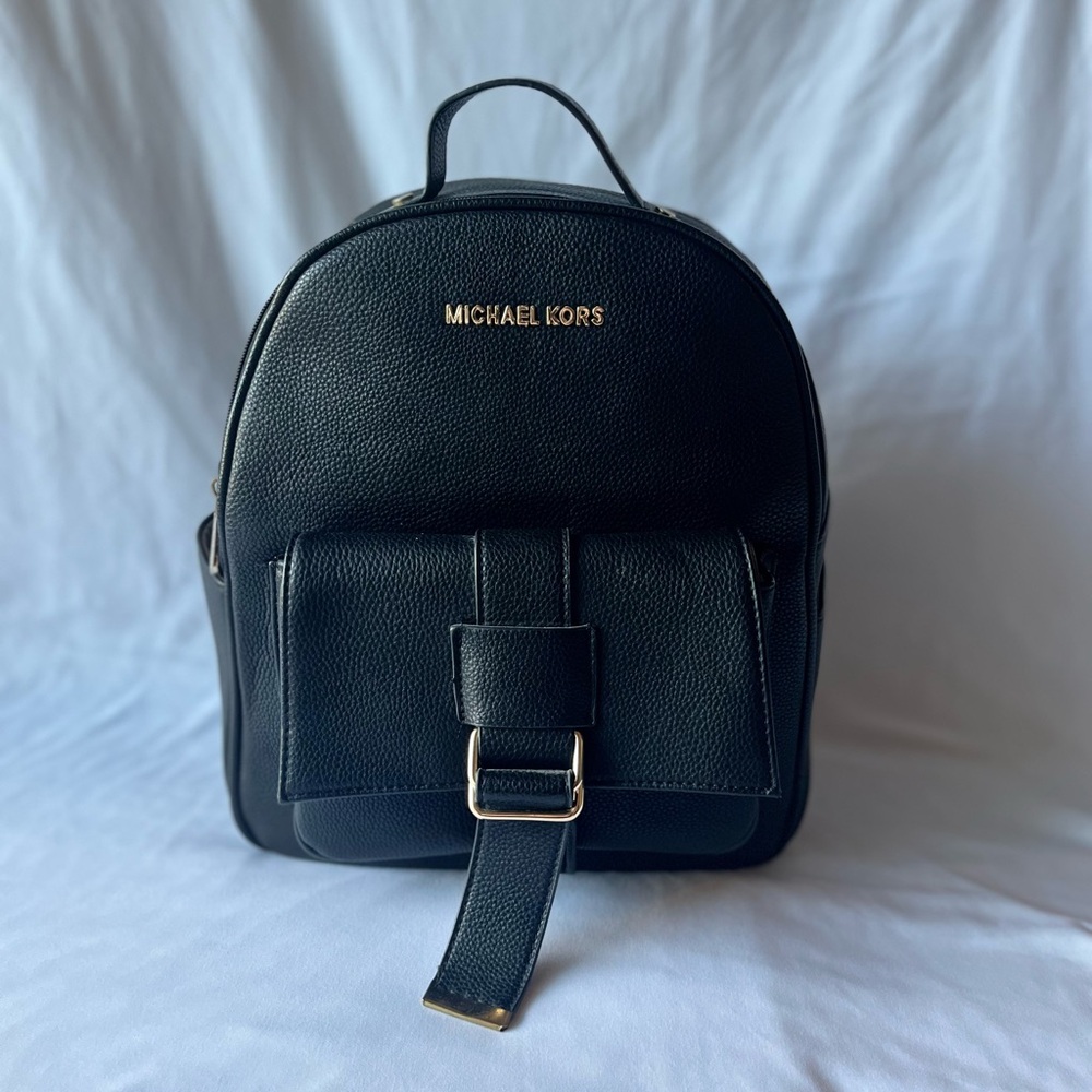 Michael Kors Black Leather Backpack with Gold Logo